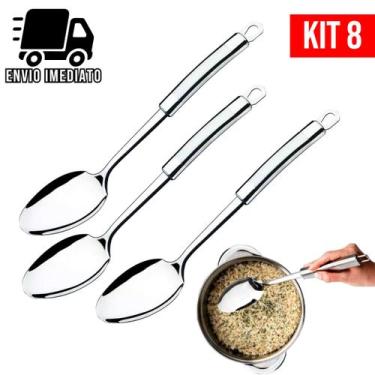 Imagem de Kit 8 Colher de Arroz Aço Inoxidável Grande Luxo Utensílios para Cozin