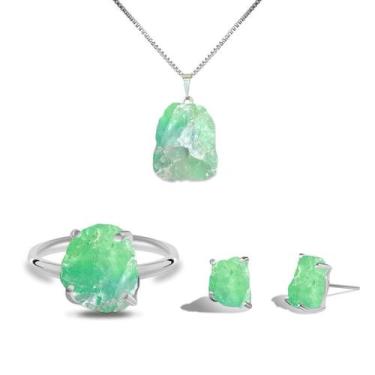 Imagem de Conjunto Natura Fluorita - Cristal Natural, Banho Ouro 18k