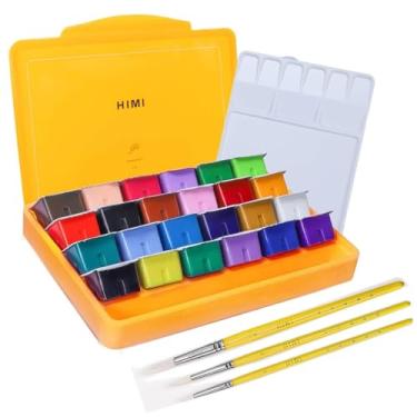 Imagem de Conjunto de tintas a guache HIMI 24 cores x 30ml Artista Pintando Guache Copo de geléia Projeto Tintas de guache opacas não tóxicas com pincel e paleta para artistas pintores alunos e crianças -verde