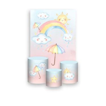 Imagem de Painel De Festa Vertical 1,50 x 2,20 + Trio De Capas Cilindro - Chuva 