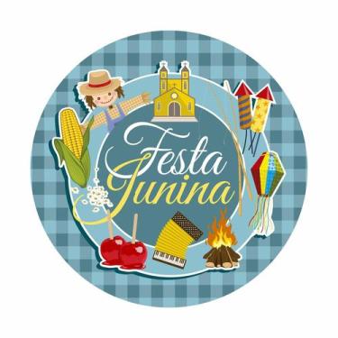 Imagem de Painel de Lona Redondo Festa Junina Azul Balão Espantalho Milho Elemen
