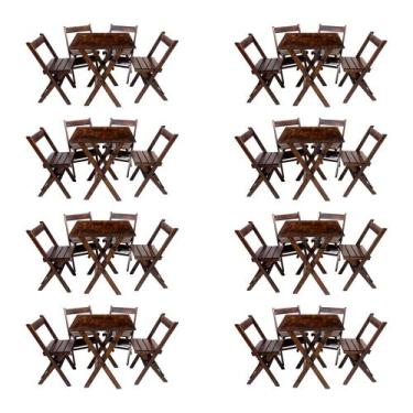Imagem de Kit 8 Conjuntos Mesa Dobrável 70x70cm Para Bar Com 4 Cadeiras Em Madei