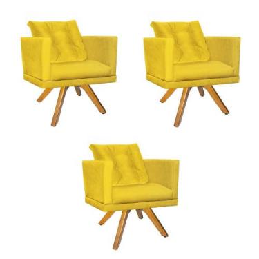 Imagem de Kit 03 Poltrona Lucia Confort Base Giratória Caramelo Com Almofada Sal