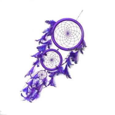 Imagem de Filtro Dos Sonhos grande 60cm Pena Roxo Hippie 3 AROS Apanhador decora