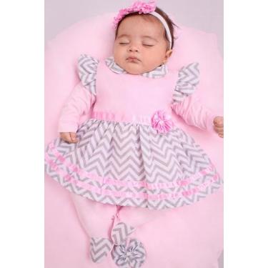 Imagem de Saída Maternidade Menina Rebeca Chevron 04 peças Vermelha Roupas de Be