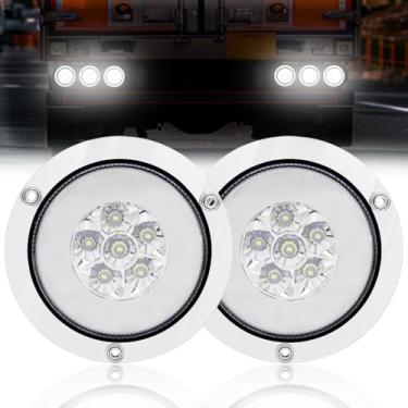 Imagem de NWpangu Luzes traseiras de reboque de LED redondas de 10 cm, luzes traseiras reversas com ilhós Chorme, montagem em superfície, trailer para caminhão, trator, barco, trailer, van, branco, 2 peças
