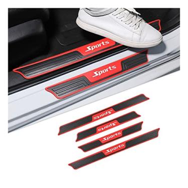 Imagem de 4 peças protetores de placa de peitoril da porta do carro, protetores de entrada de porta automática, protetor de passo, painel de capa de proteção de passo, borracha de PVC, anti-riscos, pedal da porta traseira dianteira, acessórios de carro para a maioria dos veículos (vermelho/esporte)