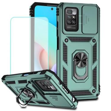 Imagem de Vokuha Capa para Redmi 10 (2021/2022) / Redmi 10 Prime 21121119SG Capa com protetor de tela de vidro temperado e capa de câmera deslizante, capa magnética com suporte de anel giratório de 360° para