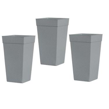 Imagem de Kit 3 Vasos Coluna Luxo Rattan Plástico 28l/17l/10l Jardim Plantas Flo