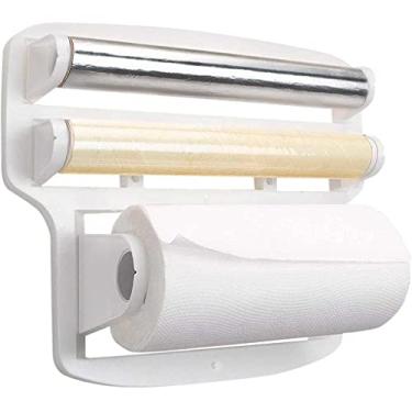 Imagem de Porta Papel Toalha Triplo Para Rolos De Parede Suporte Branco 37x10x30cm