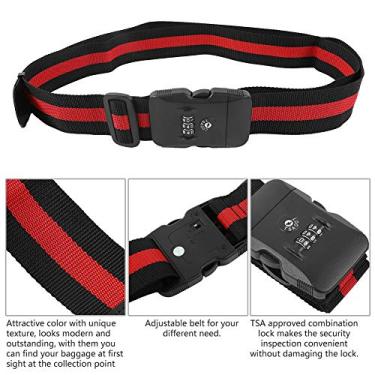 Imagem de Alça de Bagagem Ajustável, Alças Transversais, Trava de Combinação para Segurança de Mala de Viagem (Fita preta e vermelha)