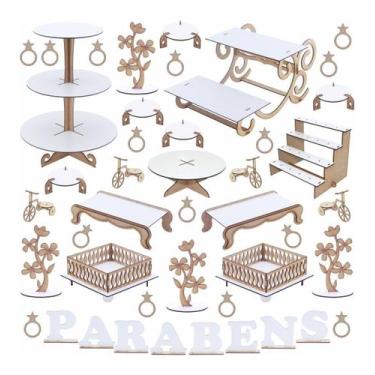 Imagem de Kit Festa Mdf Branco - Linha Premium - 44 Peças - 1144-LP03 - Maxdecor