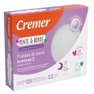 Imagem de Fralda de Pano Branca Bebe Pinte e Borde Cremer Luxo 5 Peças Tecido Du