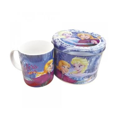 Imagem de Caneca De Porcelana Azul Na Lata Anna Elsa e Olaf Frozen 350ml Disney 