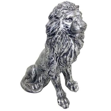 Imagem de Escultura Leão Sentado Pequeno em Resina Poder Riqueza - LZ Decorações