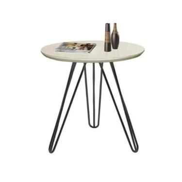 Imagem de Mesa Lateral Jade Pé Preto e tampo Off White - BRYME DECOR