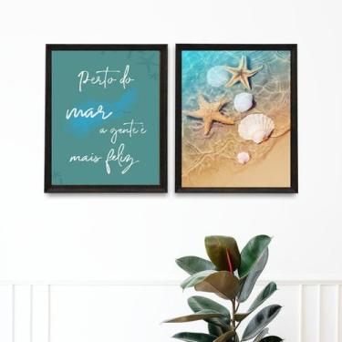 Imagem de Kit 2 Quadros Praia Mar Felicidade - Conchas 33x24cm - com vidro - Qua