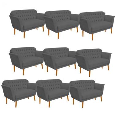 Imagem de Kit 09 Namoradeira  Decorativa  Ster com Capitone Pés Palito em Madeir