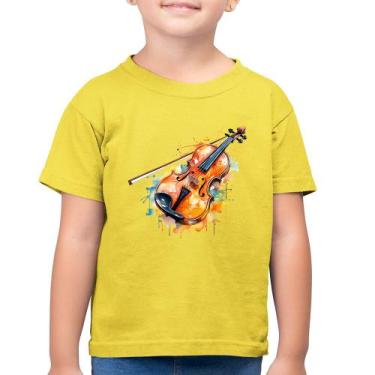 Imagem de Camiseta Algodão Infantil Violino Watercolor - Foca na Moda, Amarelo c
