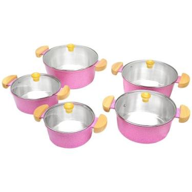 Imagem de Jogo panela caçarola alumínio fundido rosa tp vidro(lunna) - Artecook