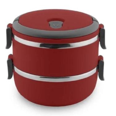 Imagem de Marmita Inox e Lancheira Térmica Dupla com Alça - Kehome, Vermelho