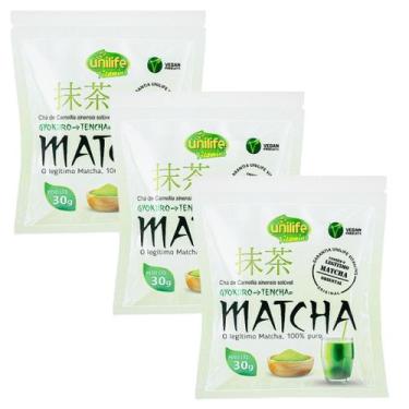 Imagem de Kit 3 Un Matcha Premium Legitimo 30g 100% Puro - Chá Natural Em Pó Veg