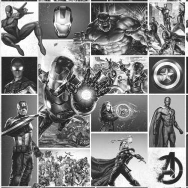 Imagem de Papel de Parede Super Heróis Marvel Quadrinhos Preto e Branco PPDIN185