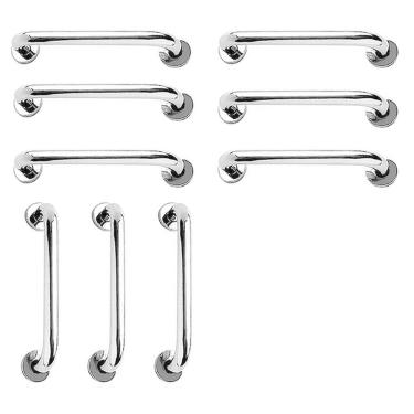 Imagem de Barra de Apoio 40cm Aço Inox Kit 9 Unidades Idoso Deficiente Cadeirante Banheiro Box Acessibilidade Suporte Corrimao Segurança