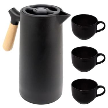 Imagem de Conjunto de Café com Garrafa Térmica 1L e 3 Xícaras de Porcelana, Preto