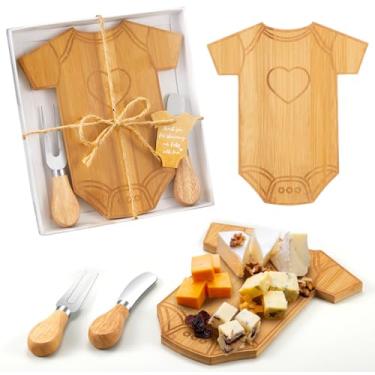 Imagem de Ziliny 1 conjunto de presentes de chá de bebê para convidados, conjunto de tabuleiro de charcutaria em forma de roupas, etiquetas de agradecimento, com caixa, mini tábua de queijo, lembrancinhas de