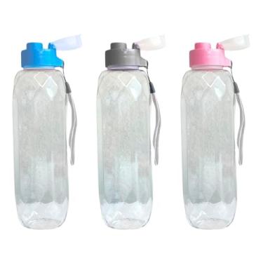 Imagem de Kit 3 Garrafas Squeeze de Plástico Para Bebidas Com Alça 600ml