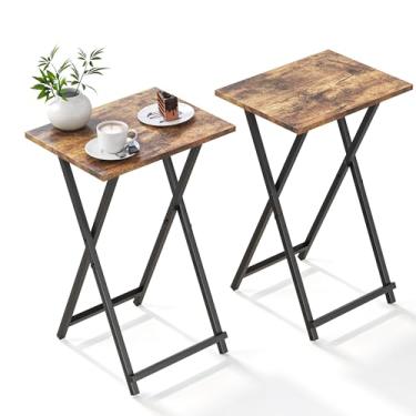 Imagem de Acovy Bandejas Dobráveis Para Tv, Mesa Dobrável Pequena, Conjunto De Mesa Com Bandejas Para Tv De 2, Bandeja De Jantar Para Tv, Mesa Lateral Para Cama, Sofá, Portátil E Fácil De Mover, Marrom Rústico