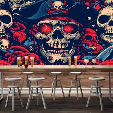 Imagem de Lcythiazole Tamanho personalizável, mural de papel de parede pirata, papel de parede de caveira, papel de parede fantasma, papel de parede de terror, adequado para restaurante, sala de estar, quarto,