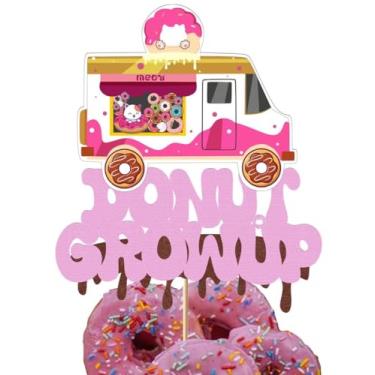 Imagem de Donut Grow up Cake Topper Baby Sprinkle Decorations Dount Themed Cake Topper Realistic Artificial Donuts Mini Donut Cupcake Topper for Kids Birthday Donut Themed Party Supplies, Pink Black