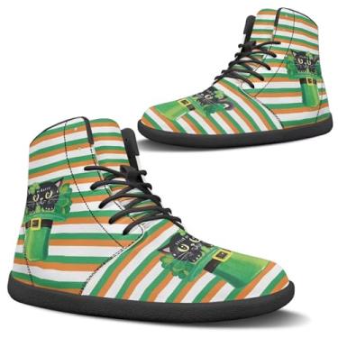 Imagem de GOSTONG Tênis feminino para o dia de São Patrício, bico largo, sapatos descalços leves, antiderrapantes, tênis de caminhada cano alto com sola zero drop tamanho 36-44, Gato preto do Dia de São