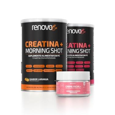 Imagem de 2 Potes Creatina + Morning Shot com Creme Resveratrol- Renova Be (144g 1 Morango com Limão - 1 Laranja)