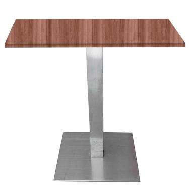 Imagem de Mesa Alpha Inox 73,50 cm (Alt) Base Quadrada Tampo MDP Quadrado 60 cm (Larg) x 2,50 cm (Alt) Walnut