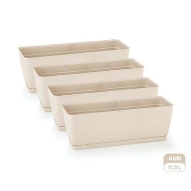 Imagem de Kit 4 Floreiras com Prato Anti-Dengue 11,5L Jardineiras Vasos Plástico