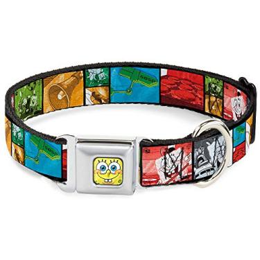 Imagem de Coleira para cachorro fivela cinto de segurança fivela - Krusty Krab's Cam Scene Blocks - 3,8 cm de largura - Serve em pescoço de 33 a 45 cm - Pequena