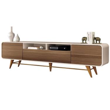 Imagem de Rack Para Sala De Estar Tv 85 Pol Orgânico 220cm Erah B01 Off White Castanho - Lyam Decor