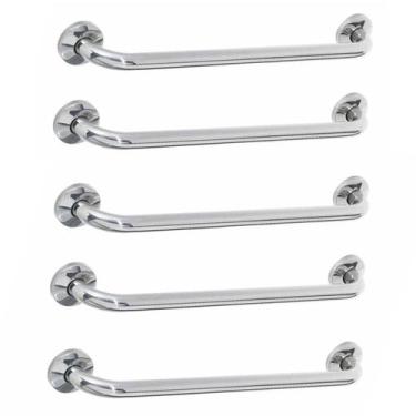 Imagem de Kit 5 Alças Apoio Banheiro Inox Idoso Cadeirante Deficiente Acessibili