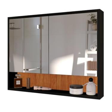 Imagem de Armário de Banheiro Aéreo 2 Portas Com Espelho Espelheira(Preto Nature)