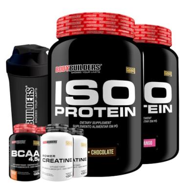 Imagem de Kit 2x Iso Protein Chocolate e Morango 900g + 2x BCAA 4.5 100g + 2x Power Creatina 100g + 2x Coqueteleira - Bodybuilders