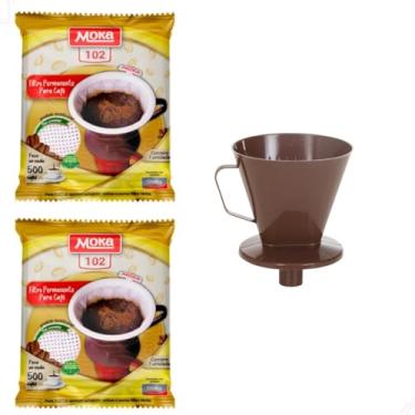 Imagem de Kit 2 Coador Filtro Moka permanente Cafe Tamanho 102 E Porta Filtro Com Funil 102 Para Garrafa
