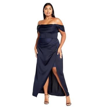 Imagem de City Chic Vestido maxi feminino plus size tomara que caia drapeado cetim ocasião azul-marinho, 18, Azul marino, 52