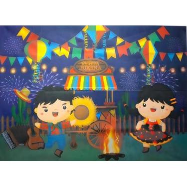 Imagem de Painel Festa Junina Caipirinhas Decoração São João em Tecido TNT para 