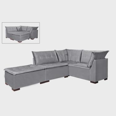 Imagem de Sofá de Canto com Puff 5 Lugares Saturno 186cm x 186cm Cor Cinza