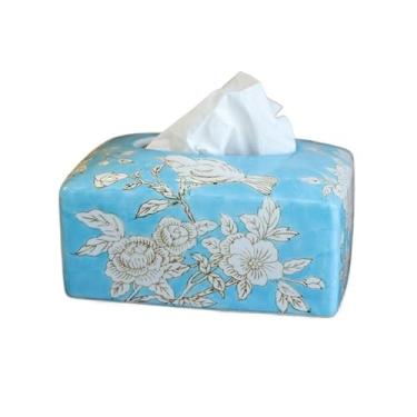Imagem de Caixa de lenços Suporte de caixa de tecido estilo chinês, dispensador de caixa de tecido de cerâmica para guardanapos de tecido facial, folhas de secador, perfeito para bancadas de mesa de banheiro Po