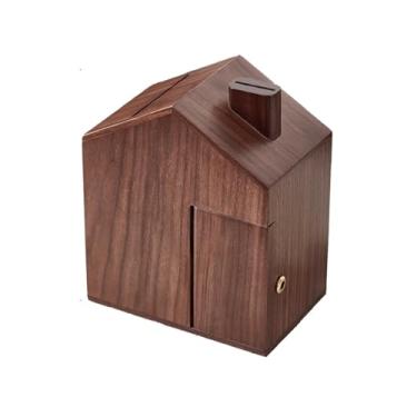 Imagem de ZABEES Cofrinho de madeira com chave cofrinho doméstico criativo grande capacidade adulto cofrinho decoração de mesa pote de poupança para presente