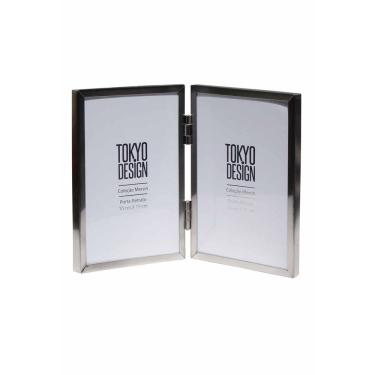 Imagem de Porta Retrato Duplo Livro Abre fecha em Metal e Vidro 10x15